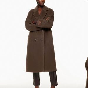 Babaton Double-Breasted Brown Wool Pea Coat